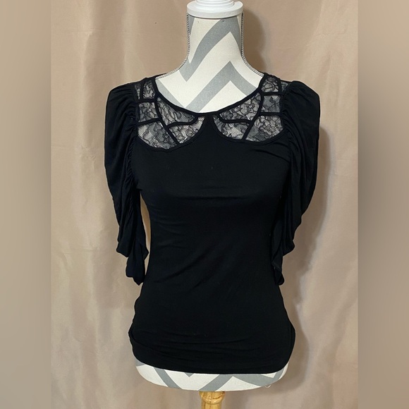BCBGMaxAzria Tops - BCBGMaxAzria Small Black Lace Detail Top